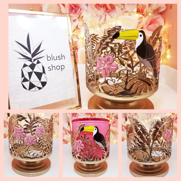 Bath & Body Works Accents Goldtone Tropical Toucan 3 Wick Pedestal